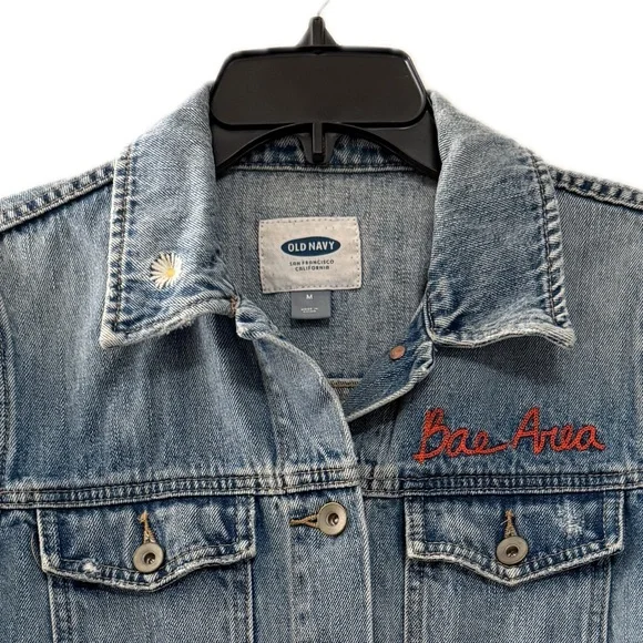 Embroidered Denim Jean Jacket Bae Area Daisy & Heart - Picture 1 of 8